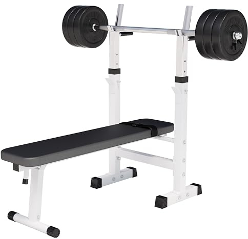 GORILLA SPORTS® Hantelbank mit Hantelset 38/70/100 kg, bis 200 kg, klappbar | Mit höhenverstellbarer Ablage, Dip-Station und 15° Neigung; Trainingsbank, Langhantelset, Drückerbank, Schrägbank, Flachbank