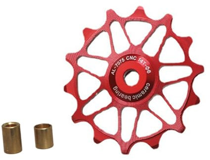 Fahrrad Riemenscheibe Schaltwerk 12-T 14-T, Aluminium CNC Schaltröllchen Keramiklager für Mountainbike Oder Rennrad (14T,Rot)