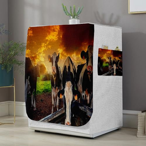 Highdi Housse de Protection pour Machine à Laver, Chargement Frontal Housse La Poussière avec Ouverture Frontale pour Linge Domestique (Coucher de Soleil,Capacité M 8~10KG)