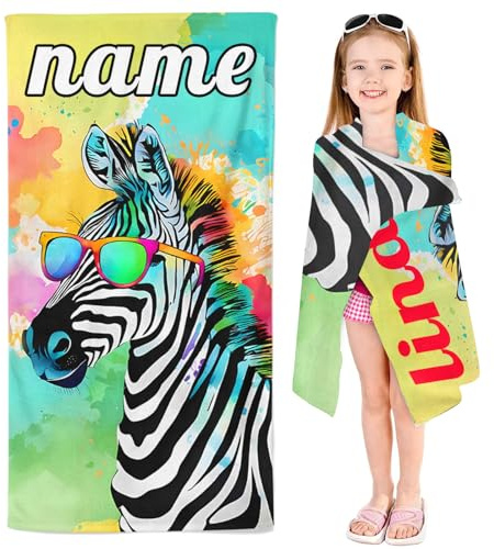 SMchwbc Personalisiert Strandtuch Mit Namen, Zebra Handtuch mit Namen personalisiert Badetuch Mikrofaser Zebra Strandtuch Groß 100x200cm Badetuch Duschtuch Zebra für Strand (1,100 x 200 cm)