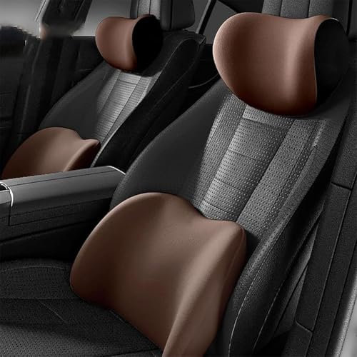 MLLHNB Autositz Lendenkissen und Nackenkissen für Mercedes Benz E-Class W213 2017-2023, Ergonomische Kopfstütze Lendenwirbelstütze Kissen Nackenstütze Zubehör,B/Coffee Color