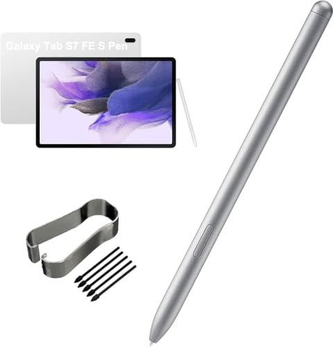 Galaxy Tab S7 FE S Pen de Rechange pour Samsung Stylet S Argent pour Galaxy Tab S7 FE SM-T730, SM-T733, SM-T736B TJ-780 Stylet + Pointes (Argent Mystique)