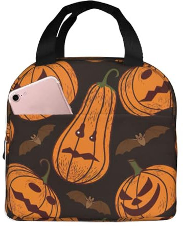 ZXERTG Lonchera con estampado de calabaza de Halloween para adultos, bolsa de almuerzo aislada, versátil, transpirable, de alta densidad, tela Oxford