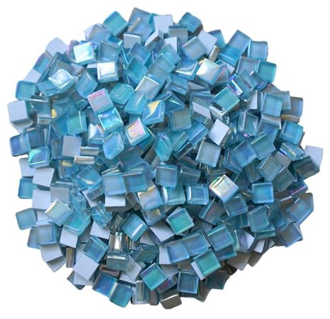 Yuvori 0,5 kg quadratische Kristallmosaikfliesen 1 cm DIY für Badezimmer, Wohnzimmer, Küche, Balkon (Irisierendes Himmelblau)