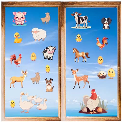 craspire 8 Blatt Fensteraufkleber Mit Tieren Schwein Hund Schaf Pferd Hirsch Kuh Huhn Kaninchen Selbstklebende Fensteraufkleber Wandaufkleber Abziehbilder Abziehen Und Ankleben Vinyl PVC Wasserfest