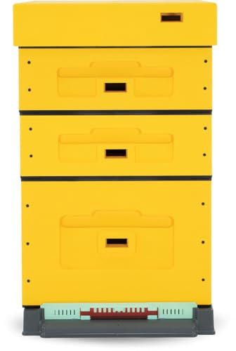 LYSON Bienenstock Styropor Dadantbeute Dadant Blatt Beute OPTIMA Bienenstock-Set mit niedrigem Varroa-Kunststoffboden (GELB) für die Selbstmontage (Passende Rahmen: 47×43,5x30cm ; 47×43,5x15,9cm)