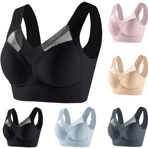 Zenchic Friday Deals 2024 Seamless Sexy Push up Wireless Bras, Posture Correcting Bra, Soft Lingerie for Older Women (Black, XXXXXXL)
