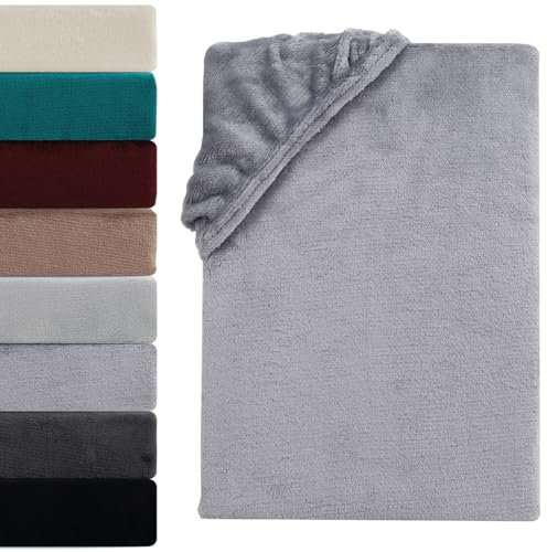 Visaggio Cashmere Touch Plüsch Spannbettlaken Premium Flauschiges Winter Nicky Teddyplüsch Spannbetttuch Bettlaken 2 Stück 90x200-100x200 cm Grau