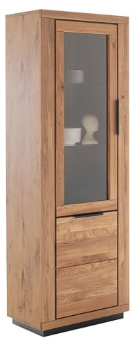 Lomadox Vitrine Vitrinenschrank in Eiche teilmassiv, Fronten Massivholz/Echtholz