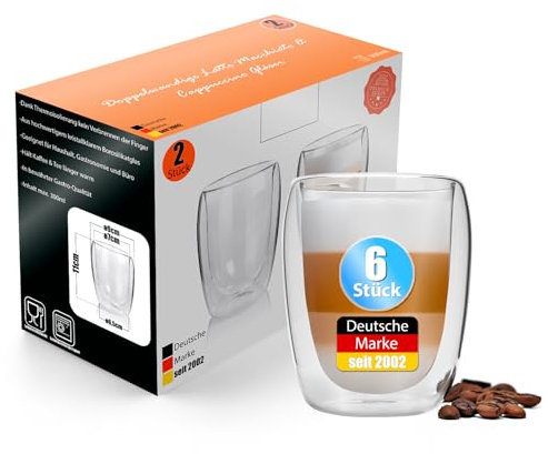 BigDean 6 Stück doppelwandige Latte Macchiato Gläser 300 ml – Kaffeegläser in Geschenkverpackung
