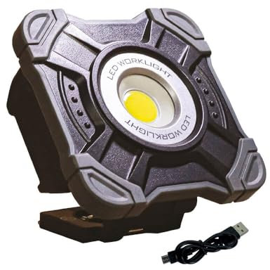 TIBELEC, 60200420, Projecteur LED de chantier rechargeable 10W, étanche IP54, résistant IK07, idéal pour éclairage extérieur et intérieur, taille compacte, couleur Noir