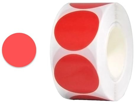 CXNXFD Runde Aufkleber Stickers, 1 Rolle mit 500 Blatt, 25 mm Etikettenrolle, Codierte Kreise, kleine Klebepunkte (Rot)