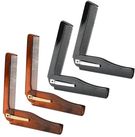 4PCS Beard Combs for Men,Folding Mens Comb,Moustache Combs for Men,Anti-Hair Loss Mens Hair Pocket Comb,Butterfly Knife Comb,Travel-Friendly,Plastic,Portable,for Beards,Mustaches,& All Hair Types