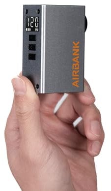 AIRBANK Mini-Fahrradpumpe mit Manometer, Pocket 2 PRO, tragbare elektrische Fahrradpumpe 120 PSI, wiederaufladbare Luftpumpe für Rennrad, Mountainbike, Sportbälle für Schrader- und Presta-Ventil
