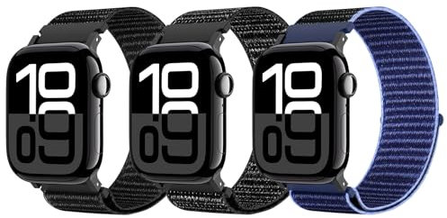 Astorgos 3Pack Cinturino Nylon Compatibile con Apple Watch Ultra 2/Ultra 49mm, S10 46mm, 9/8/7 45mm, SE2/SE/6/5/4 44mm, 3/2/1 42mm, Cinturino Sportivo in Tessuto Fine per Uomini Donne,ColoreA