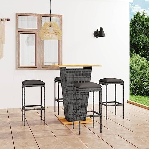 Juroupi 5-TLG. Gartenbar-Set mit Kissen Gartenbar Outdoor Bartisch Outdoor GartenmöBel-Sets Poly Rattan Grau