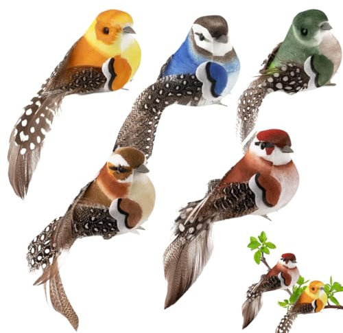 WUSJCOF 5 Stück Künstliche Vögel Deko mit Clip – Farbige Vogel Dekofiguren für Frühling, Garten, Party und Hochzeit Dekoration