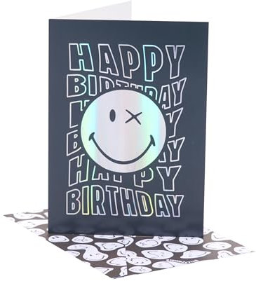 UK Greetings Smiley-Welt-Geburtstagskarte für Ihn/Jungen | Happy Birthday Geschenke | Ihn, Jungen, Männer | Silberfolien-Design | Mit Umschlag | 133 x 184 mm