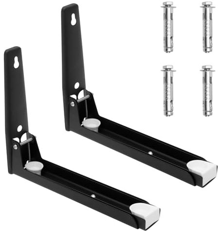 TNTGMG Wandhalterung für Mikrowelle, 2 Ablagen aus Edelstahl für Mikrowelle, Länge verstellbar von 8,6 Zoll bis 15,7 Zoll, Montageset für Mikrowelle, schwarz, faltbar