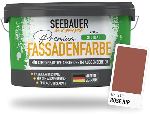 SEEBAUER diy Silikat-Fassadenfarbe Rot 2,5L für Außen (No. 318 Rose Hip) Atmungsaktive Mineralfarbe für Fassaden - Geeignet für Putz, Mauerwerk und Beton