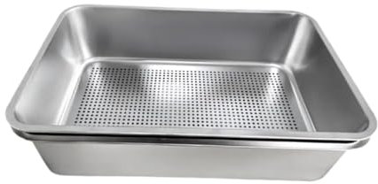 Fenteer Cat Litter Box Litter Tray Stainless Steel with Sifter Detachable Container Sand Box Large Capacity Sand Basin Kitten Toilet