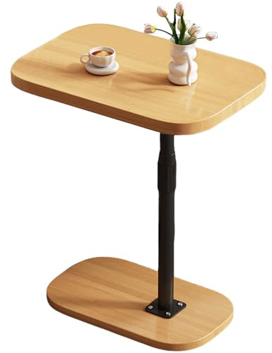 lcvtos Flacher C-Tisch, Höhenverstellbarer Beistelltisch für Sofa,Beistelltisch Mobiler Couch-Tisch,Mobil & Praktisch PlatzspFlacher C-Tiarend für Sofa Schlafzimmer (Holzfarbe)