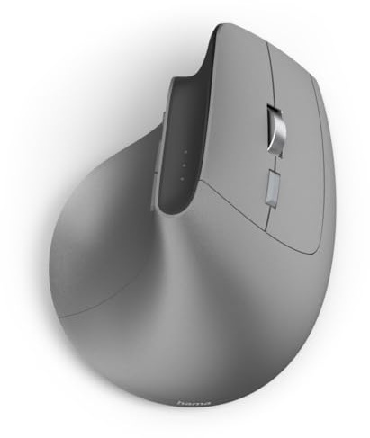 Hama vertikale Maus für Rechtshänder, Bluetooth/Funk (Multi Device, ergonomische Maus ohne Klickgeräusch, Datenverschlüsselung, RGB, 8 Tasten, 1000/1600/2000 DPI, mit Akku, KI Assistent) grau