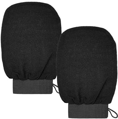 Poraceous 2 Stück Exfoliating Gloves, Peeling Handschuh, Tiefenpeeling-Handschuhe, Korean Exfoliating Mitt, Peelinghandschuh Körper für Damen und Herren Rückenreinigung, Peeling & Body Scrub (Schwarz)