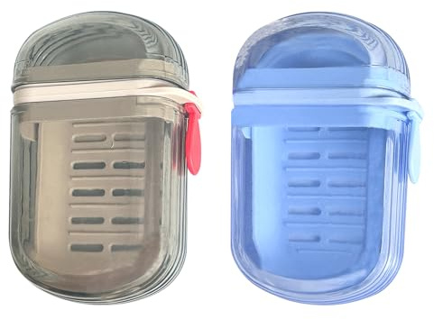 ChilArt seifendose Reise,Seifenbox Reise mit Abtropfgitter, Seifenschale mit Deckel,Tragbare Seifenbehälter für Zuhause, Bad, Reisen, Camping und den Außenbereich (braun + blau)