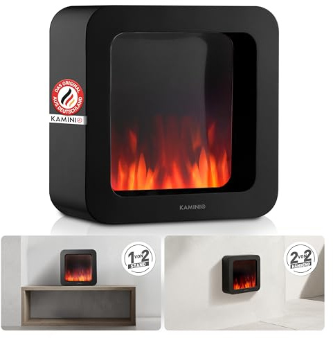 KAMINIO Elektrischer Tischkamin Mia L - Dekoratives Elektro-Tischfeuer mit 3D-Flammeneffekt, ausdauerndem Akku für Portable Nutzung (Schwarz, 10/25cm)
