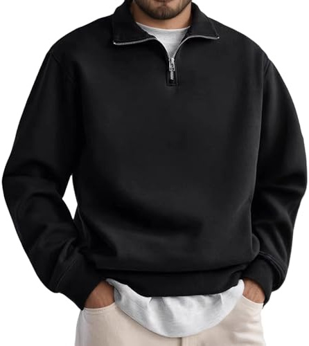 WINKEEY Felpa Uomo Senza Cappuccio con 1/4 Zip Felpe Maniche Lunghe e Collo Alto Maglia Autunnali e Invernali