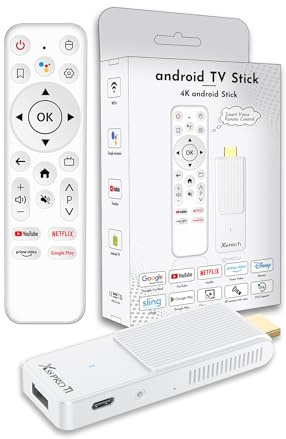 GREVA TV Stick 4K Ultra HD Streaming Dispositivo 2025 Ultimo Android 14 0 Stick TV con telecomando vocale GG Assistant Streaming Media Player 2GB 16GB HDR/AV1/2,4G/5G WiFi/BT 5.0 White
