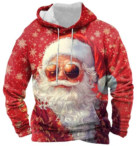 Mens Hoodie Christmas Holiday Hoodie Adult Sporty Casual Ugly Novelty Men's Turtleneck Sweatshirt Xmas Tree Light up Jumper Snowflakes Sweatshirt Hooded Pullover Drawstring Sweater Loose Fit Jumpers
