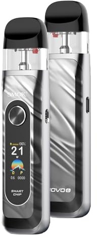 SMOK Novo 6 Kit | 5 W–40 W, 0,96 Zoll, 1700 mAh Akku, einstellbare Leistung, MTL-RDL, Auto Draw 3 ml Kartusche 0,6 Ohm Verdampfer (NOVO 6 Kit Silber)