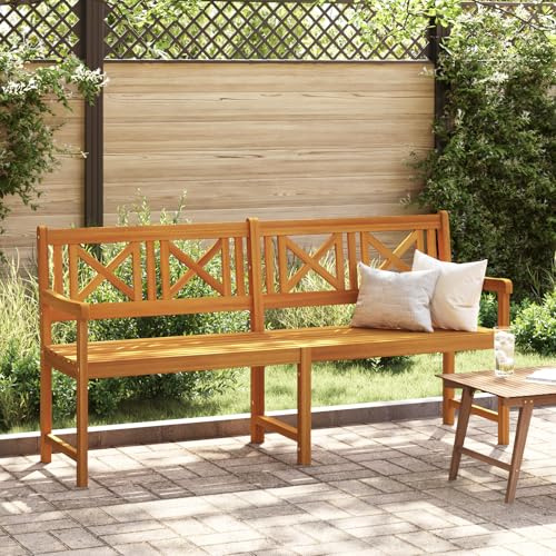 HEFZGDB Gartenbank 180x56x90 cm Massivholz Akazie mit Kreuzmuster-Rückenlehne und verstellbaren Armlehnen, großzügige Sitzfläche für DREI Personen, wetterfeste Outdoor-Sitzbank
