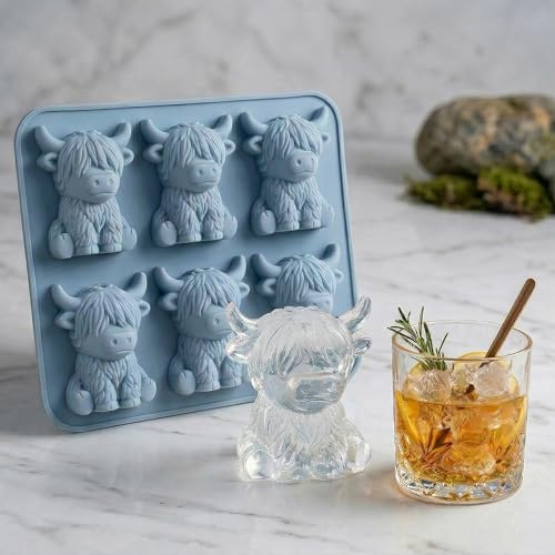 Highland Cow Ice Cube Tray, Funny Whiskey Ice Mold for Men, Unique Gift for Dad, Him, Husband, Boyfriend, Cute Cow Ice Mold for Bourbon, Cocktail, Christmas & Father’s Day Gift