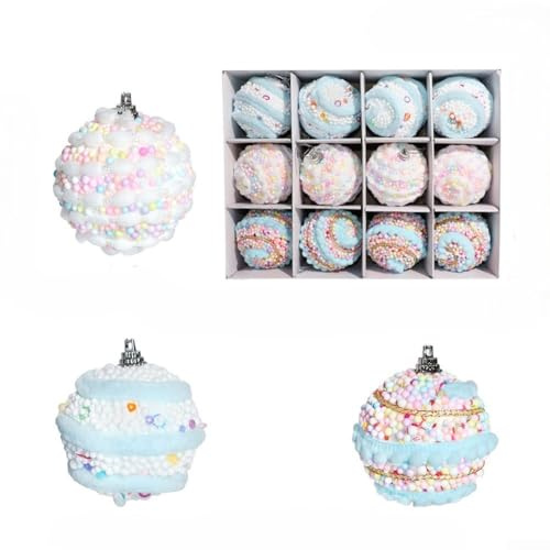 Lot de 12 boules de Noël en mousse pastel légères de 6,9 cm - Bleu doux, rose et blanc - Pour arbre, couronne, guirlande, décoration de vacances