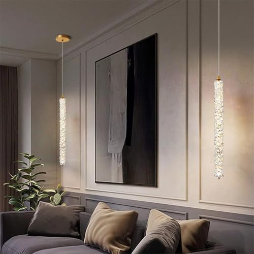 FWX Modern Gold Pendelleuchte Nordische LED Kronleuchter Mit Lange Röhren Kristall Lampenschirm Minimalistische Höhenverstellbare Schlafzimmer Hängelampe Für Kücheninsel Wohnzimmer(3-color light,63cm)