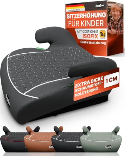 Kindersitzerhöhung - inkl. gratis Zusatzbezug - Kindersitz - 15-36kg - ab 125 cm - neueste Norm ECE R 129 - Extra dicke Polsterung der Sitzschale mit Premium Wabenmuster