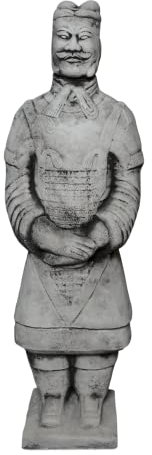 gartendekoparadies.de Statue eines chinesischen Terrakotta-Kriegers, Steinfigur, H. 64 cm, 17 kg, Grau, frostsicher aus Steinguss für Außenbereich