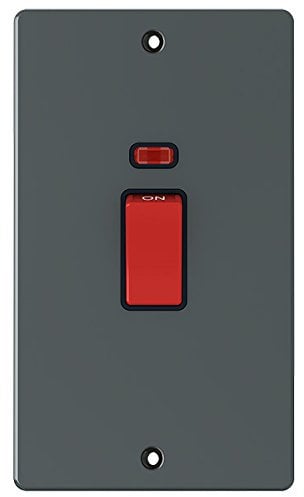 Flat Plate Black Nickel 45A Cooker Switch Tall Plate - 45 Amp DP Cooker Switch w/Neon Indicator 2-Gang Plate