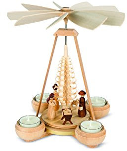 Müller Weihnachtspyramide Christi Geburt, 1-stöckig, 24 cm hoch, Natur, original Erzgebirge Seiffen MU 10324