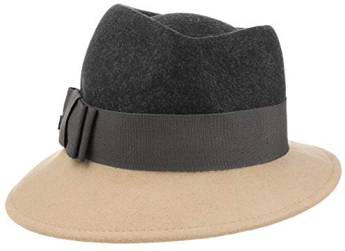 LIERYS Asym Twotone Wollfilzhut - Trilby-Stil - Damen-Filzhut mit Schleife - Einheitsgröße für Herbst/Winter - Made in Italy anthrazit-beige One Size