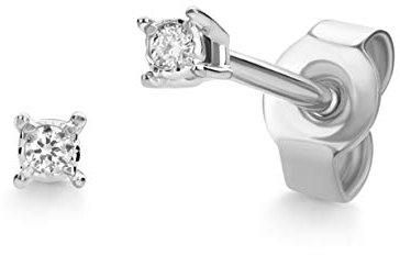 Orovi Schmuck Damen runde Solitärohrstecker mit 2 natürlichen Diamanten in einer Krappen Fassung Zeitlose klassische Ohrringe aus Weißgold 9 Karat / 375 Gold
