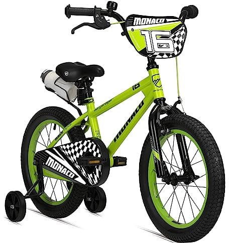 Bergsteiger Monaco 16 Zoll Kinderfahrrad, geeignet für 4, 5, 6 Jahre, BMX, Stützräder, Rücktrittbremse, Trinkflasche, Kettenschutz