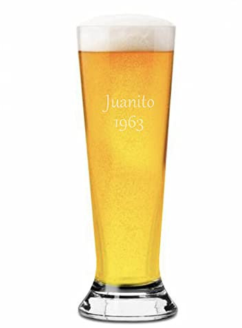 Regalo personalizado: Copa de cerveza de cristal grabada con el texto y nombres que tú quieras (Copa de cerveza con texto)