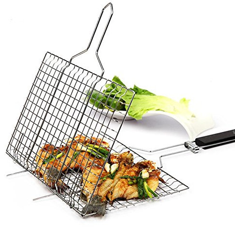 SUNRIS Antihaft-Grill Rack Outdoor-Camping Grill Rack BBQ-Clip-Ordner Grill Braten Ordner Korb Werkzeug Fleisch Fisch Gemüse BBQ-Tool