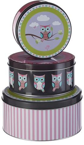 Premier Housewares Whimsical Set Of Three Happy Owls Storage Tins | Cheerful Design Cake Tins For Storing Cakes | Versatile Storage Tins For Kitchen | Practical Cake Storage Tin