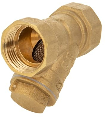 tecuro Schrägsitz-Schmutzfänger G 1 Zoll (DN 25) mit Edelstahlsieb 0,5 mm Maschenweite, Messing