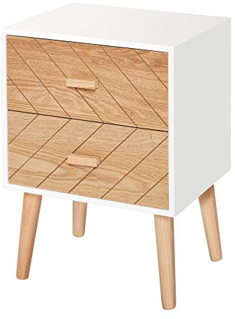 HOMCOM Comodino Camera da Letto Design Moderno 2 Cassetti Ampio Piano, Legno, 40x30x55.5 cm